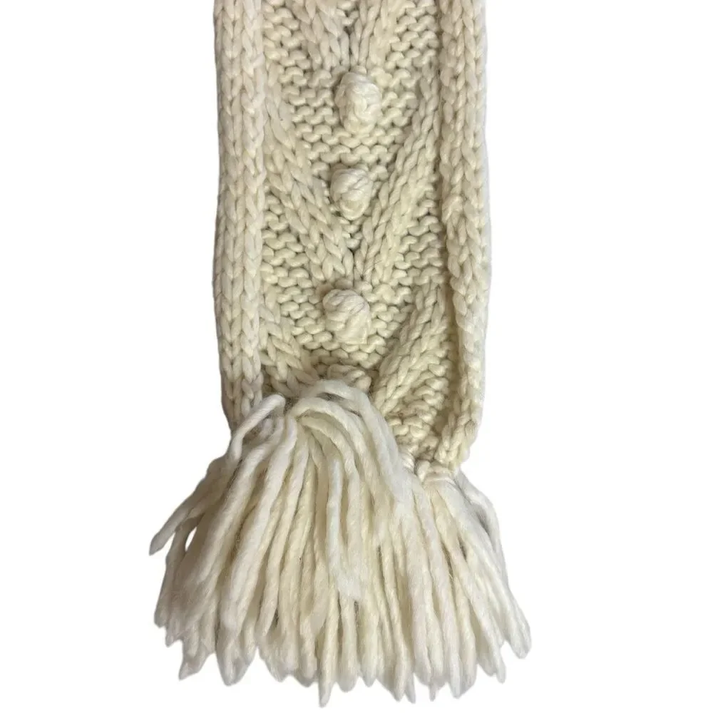 Vintage Y2K Abercrombie Cream Wool Blend Long Scarf Pom Pom & Fringe Details